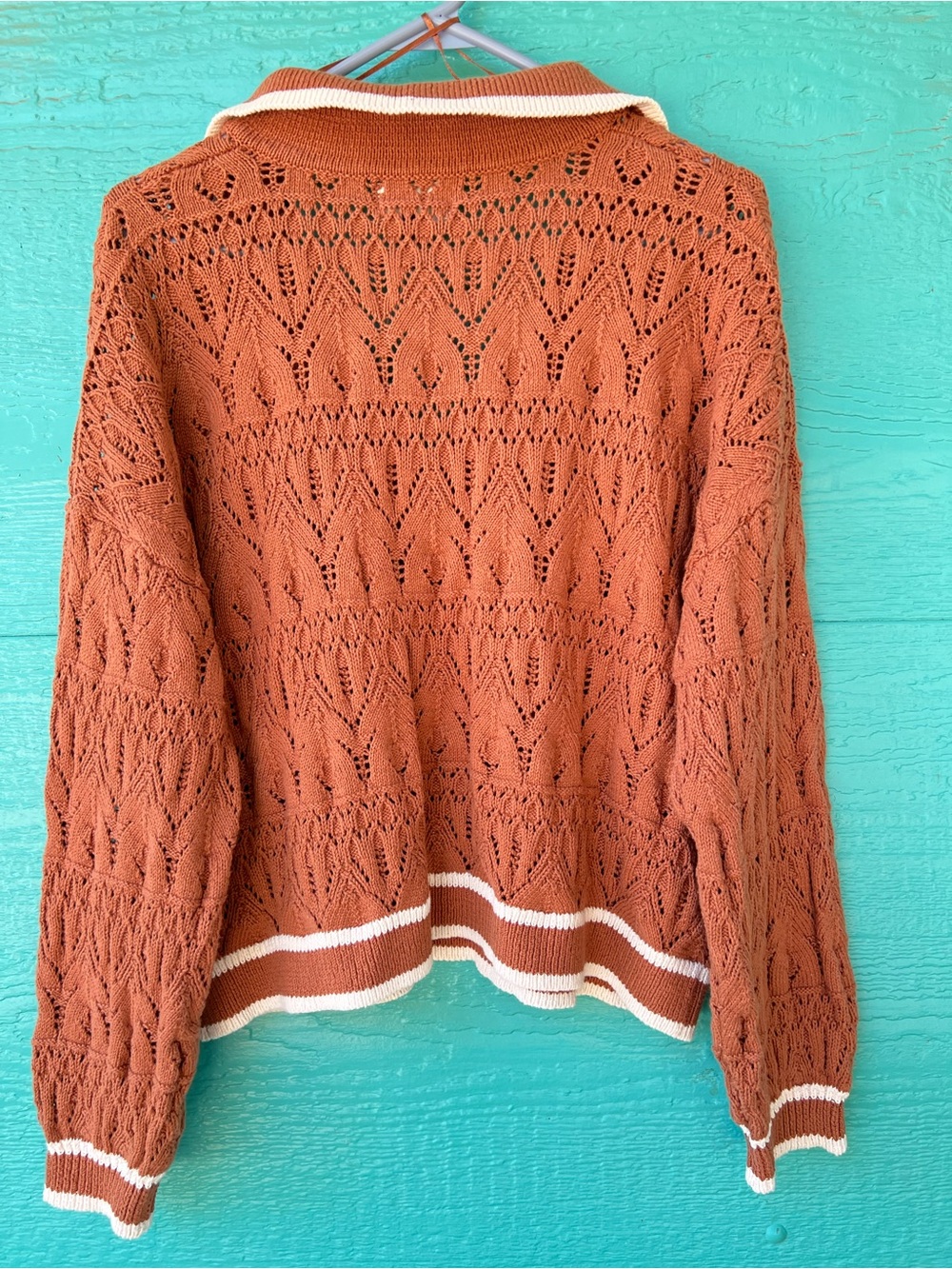 Universal Thread Rust Brown Pointelle Knit Polo Sweater V-Neck XL NWT - Picture 2 of 5